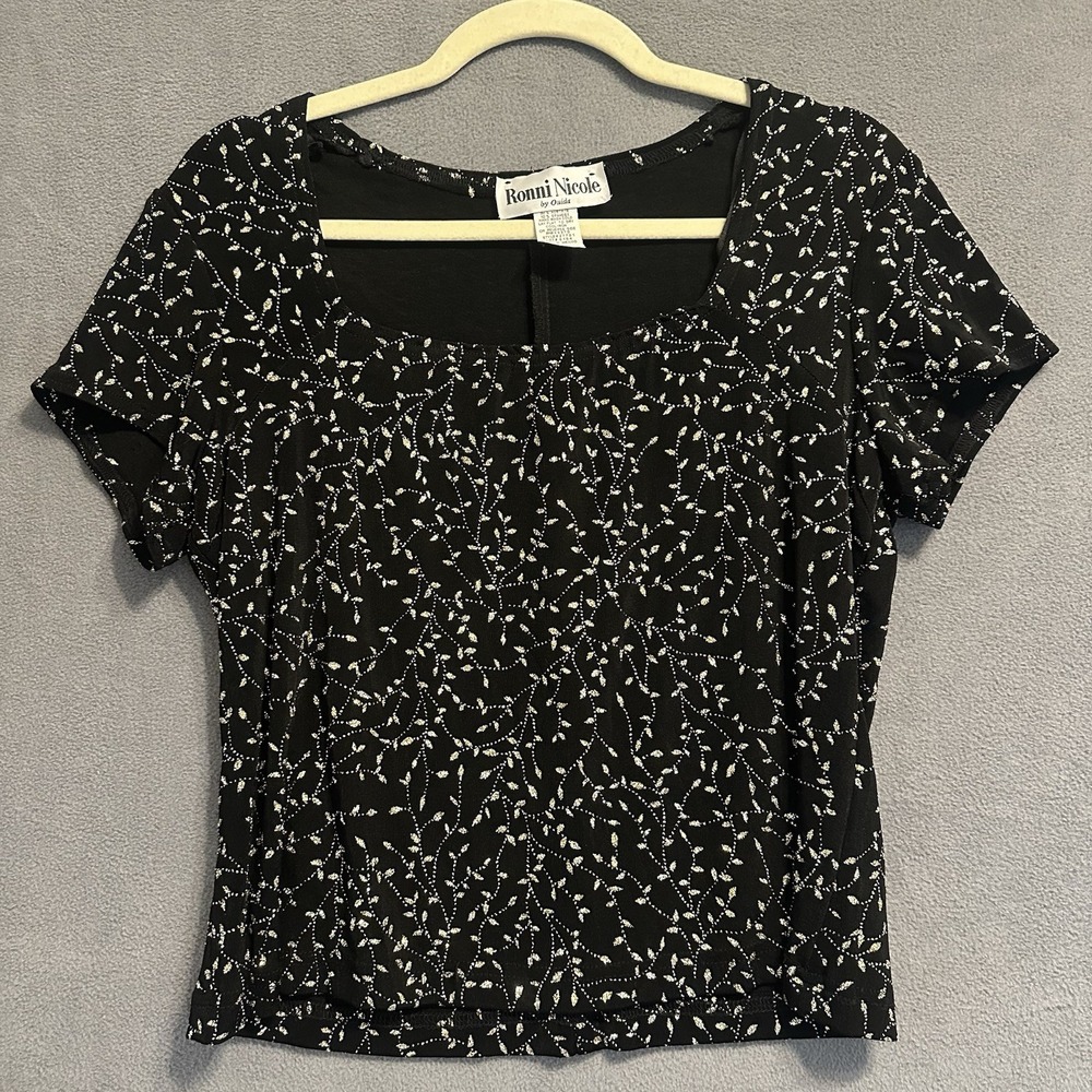 VTG 90s Ronni Nicole by Ouida Top Womens Size L Black Whimsigoth Fairy Grunge